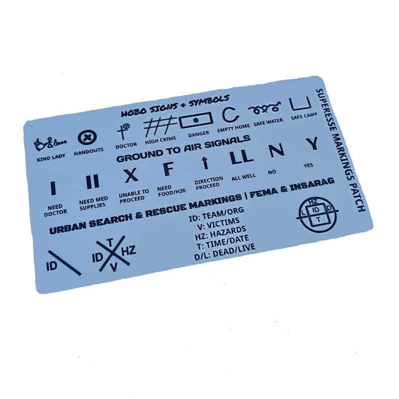 Load image into Gallery viewer, Markings and Signals Decal - Hobo Symbols, Ground to Air Signals, Search and Rescue Markings
