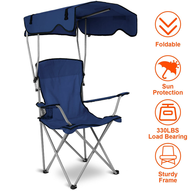 Load image into Gallery viewer, Foldable Beach Canopy Chair Sun Protection Camping Lawn Canopy Chair 330LBS Load Folding Seat w/ Cup Holder For Beach Poolside Travel Picnic
