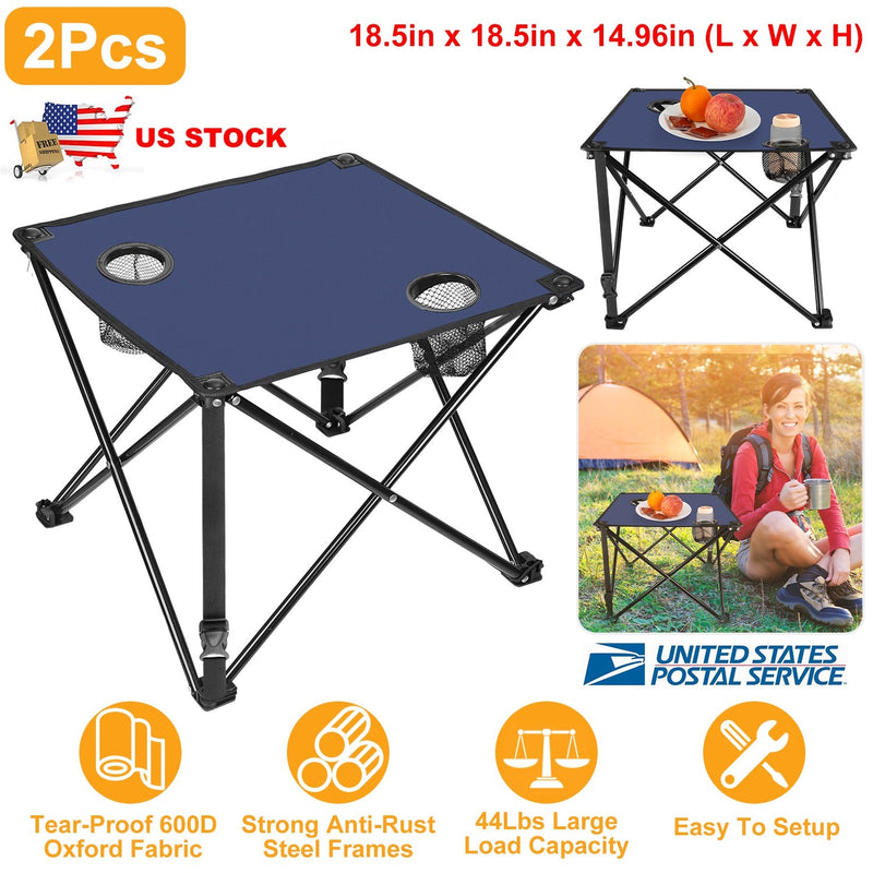Load image into Gallery viewer, 2Pcs Foldable Camping Table Portable Picnic Table Lightweight Travel Desk with 2 Cup Holders/Table Carrying Bag
