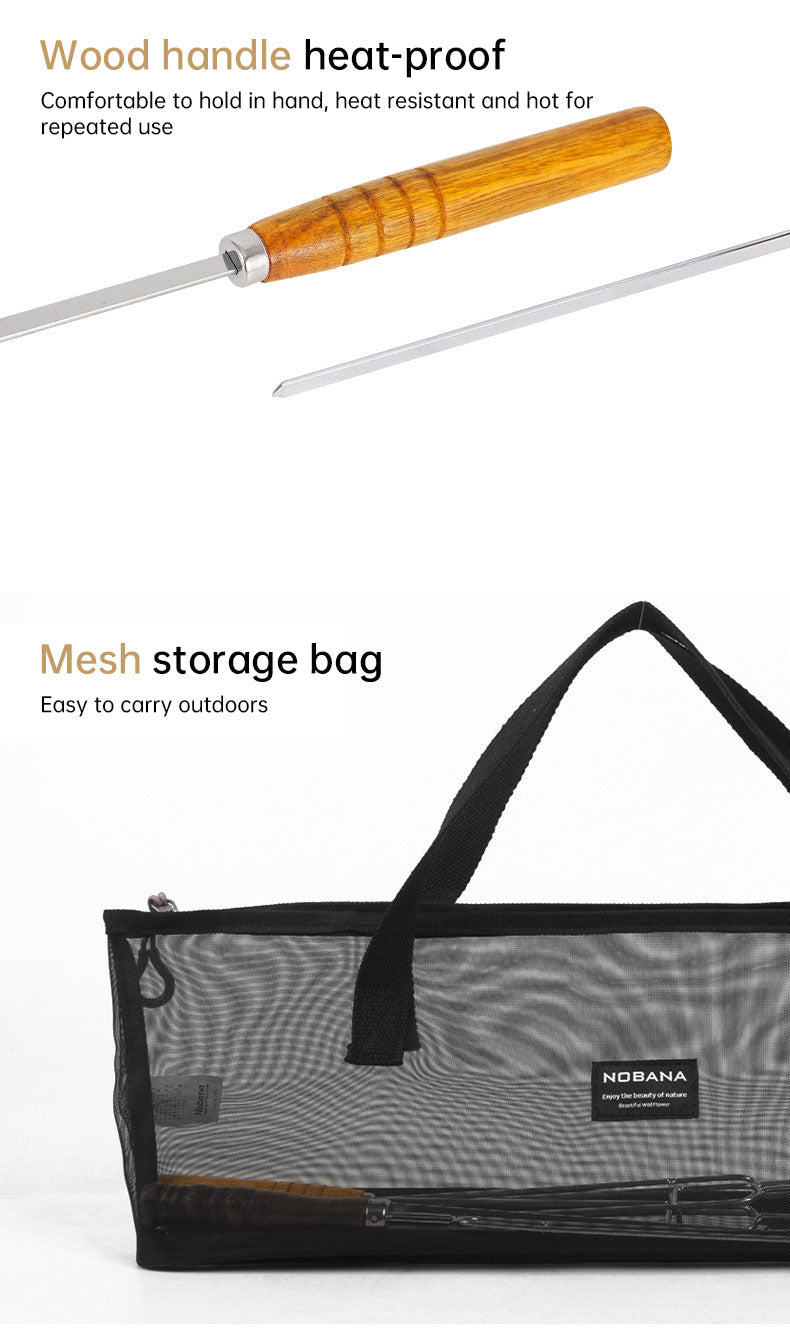 Load image into Gallery viewer, Outdoor Grill Grill Fork Wood Handle U Type Grill Pin Stainless Steel Grill Stick Wood Handle U Type Roast Pin Picnic Grill Meat
