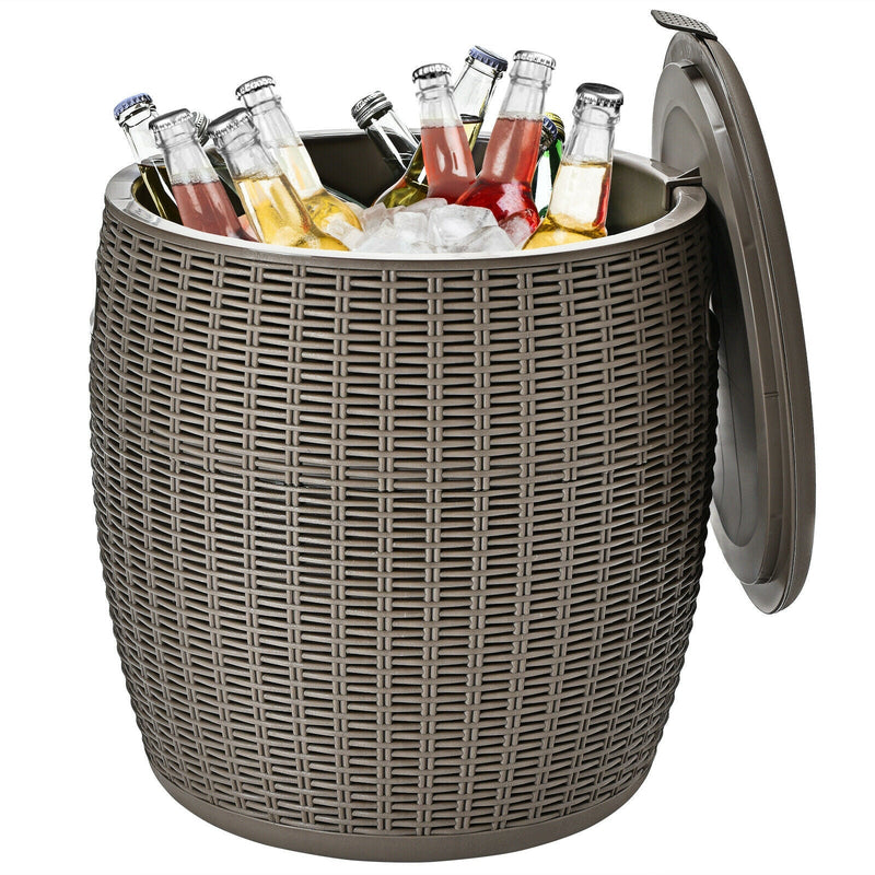 Load image into Gallery viewer, 9.5 Gallon 4-in-1 Patio Rattan Cool Bar Cocktail Table Side Table
