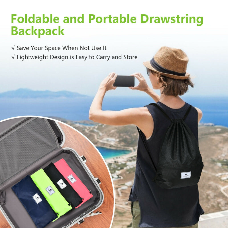 Load image into Gallery viewer, Drawstring Backpack String Bag Foldable Sports Sack with Zipper Pocket

