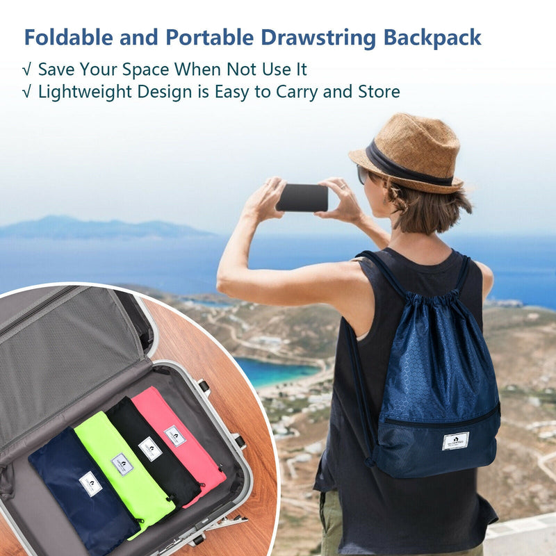 Load image into Gallery viewer, Drawstring Backpack String Bag Foldable Sports Sack with Zipper Pocket

