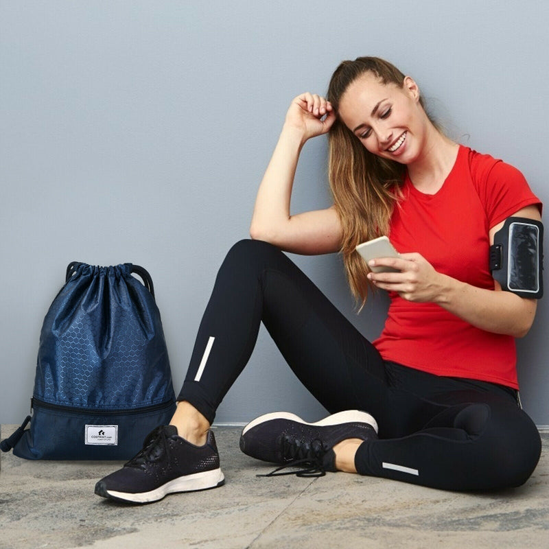 Load image into Gallery viewer, Drawstring Backpack String Bag Foldable Sports Sack with Zipper Pocket
