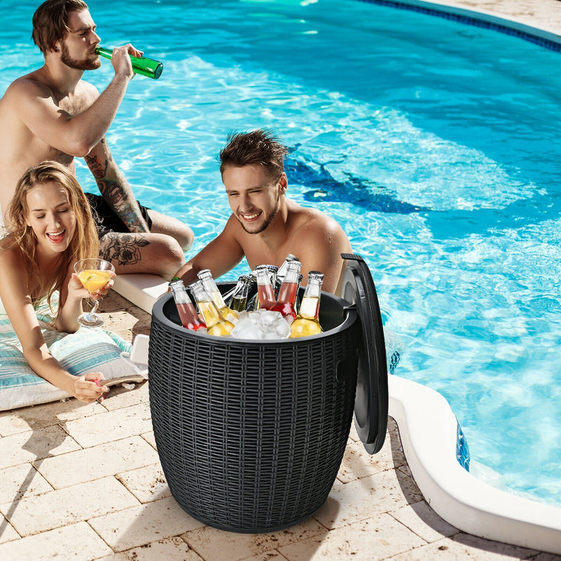 Load image into Gallery viewer, 9.5 Gallon 4-in-1 Patio Rattan Cool Bar Cocktail Table Side Table
