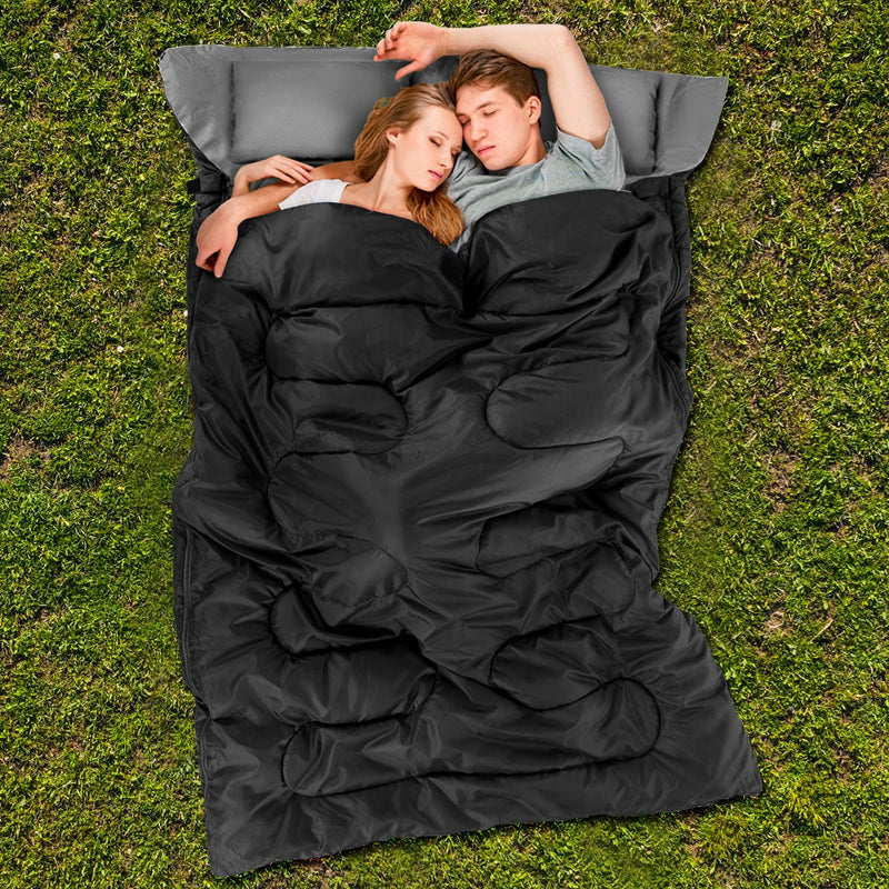 Load image into Gallery viewer, 2 Person Waterproof Sleeping Bag with 2 Pillows-Black
