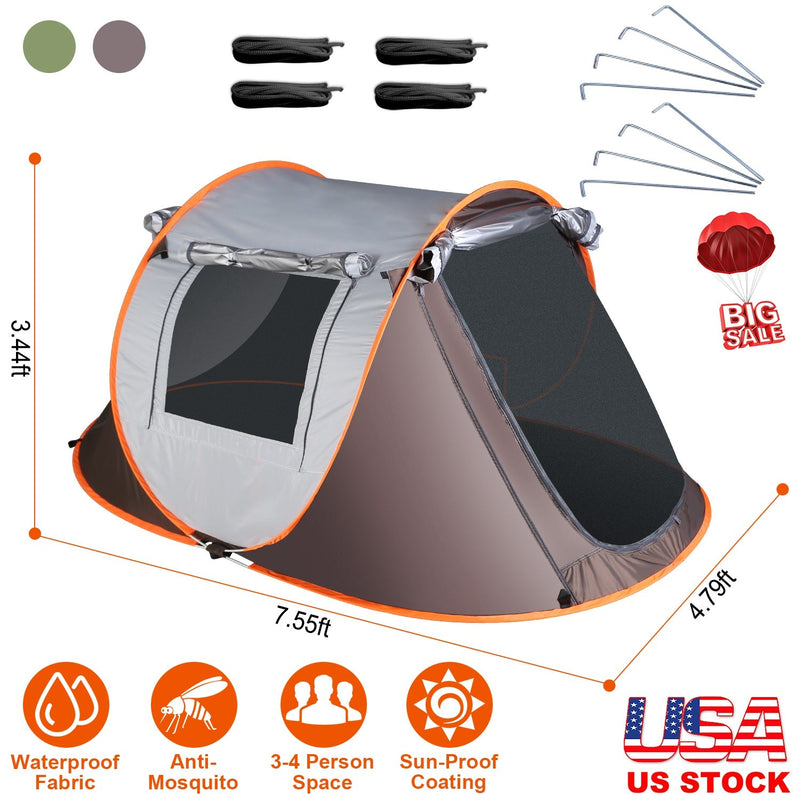 Load image into Gallery viewer, 3-4 Person Pop Up Tent Automatic Setup Camping Tent Waterproof Instant Setup Tent with 2 Mosquito Net Windows Carrying Bag for Hiking Climbing Adventu
