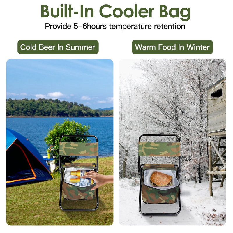 Load image into Gallery viewer, Foldable Fishing Chair With Backrest Built-In Cooler Bag Portable Handle Outdoor Lightweight Fishing Stool For Camping Hiking Hunting
