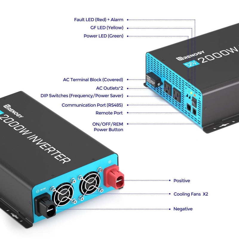 Load image into Gallery viewer, 2000W 12V Pure Sine Wave Inverter with Power Saving Mode (New Edition)
