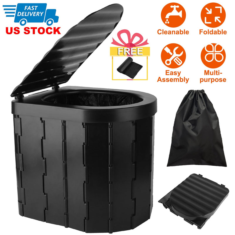 Load image into Gallery viewer, Foldable Emergency Toilet Portable Porta Potty for Car Travel Camping Boating Hiking Cleanable Travel Commode with Lid Carry Bag 1 Roll Garbage Bags
