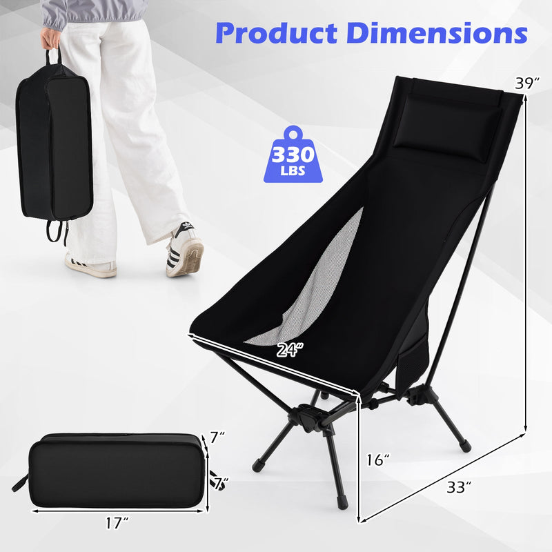 Load image into Gallery viewer, High Back Portable Camping Chair with Compact Carry Bag and Pillow-Black
