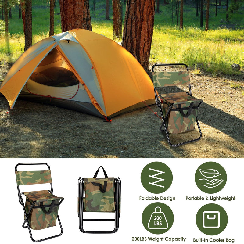 Load image into Gallery viewer, Foldable Fishing Chair With Backrest Built-In Cooler Bag Portable Handle Outdoor Lightweight Fishing Stool For Camping Hiking Hunting
