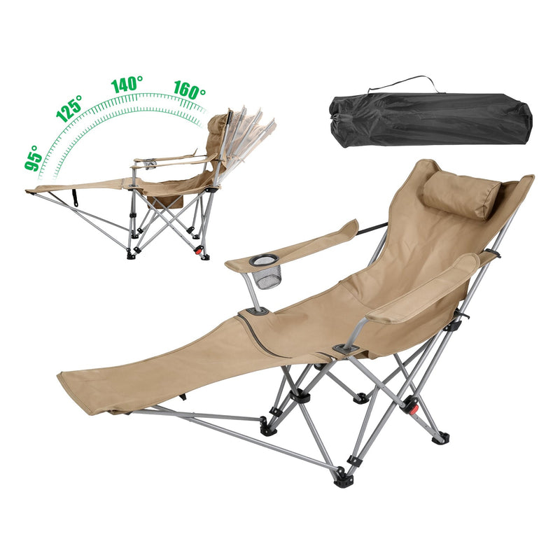 Load image into Gallery viewer, Reclining Camping Chair with Footrest 4-Position Adjustable Outdoor Folding Chair Heavy Duty Portable Camping Lounge Chair with Headrest Cup Holder &amp;
