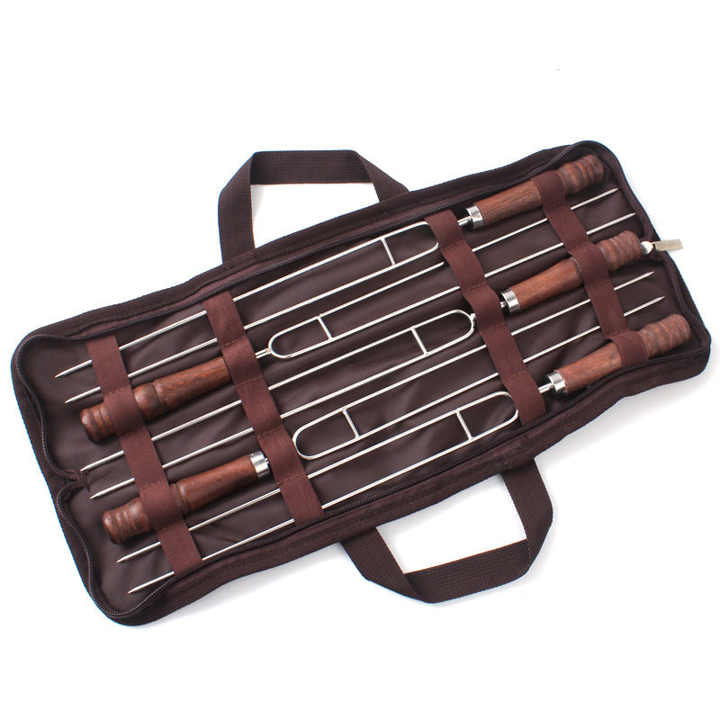 Load image into Gallery viewer, Outdoor Grill Grill Fork Wood Handle U Type Grill Pin Stainless Steel Grill Stick Wood Handle U Type Roast Pin Picnic Grill Meat

