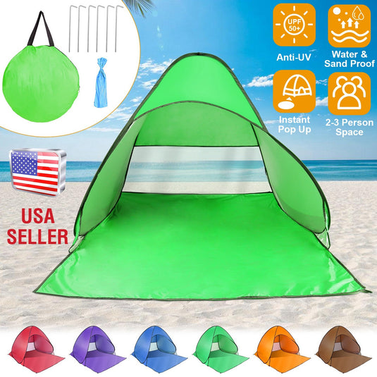 Pop Up Beach Tent Sun Shade Shelter Anti-UV Automatic Waterproof Tent Canopy for 2/3 Man w/ Net Window Storage Bag for Outdoor Beach Camping Fishing P