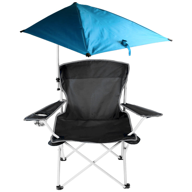 Load image into Gallery viewer, Foldable Beach Chair with Detachable Umbrella Armrest Adjustable Canopy Stool with Cup Holder Carry Bag for Camping Poolside Travel Picnic Lawn Chair
