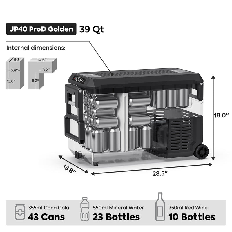 Load image into Gallery viewer, JP40 Pro Dual Zone Wheeled Portable Freezer- Golden | ICECO | 40 LT
