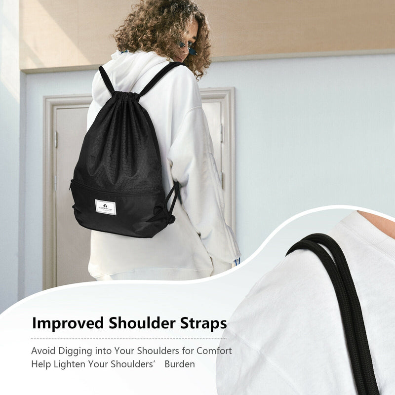 Load image into Gallery viewer, Drawstring Backpack String Bag Foldable Sports Sack with Zipper Pocket
