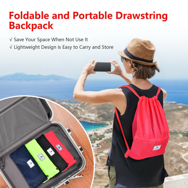 Load image into Gallery viewer, Drawstring Backpack String Bag Foldable Sports Sack with Zipper Pocket
