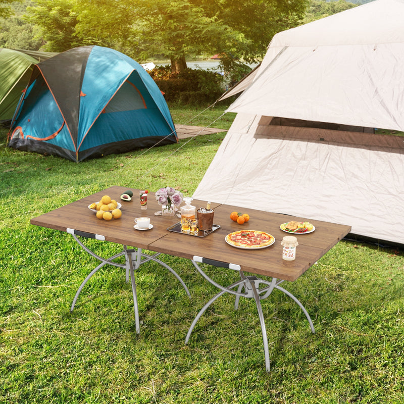 Load image into Gallery viewer, 2 Pack Folding Camping Table with Wood-grain Tabletop for Hiking Party-Natural
