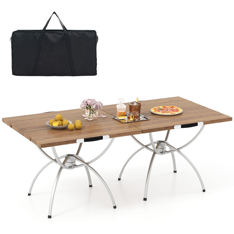 Load image into Gallery viewer, 2 Pack Folding Camping Table with Wood-grain Tabletop for Hiking Party-Natural
