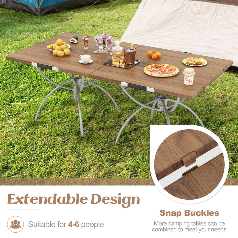 Load image into Gallery viewer, 2 Pack Folding Camping Table with Wood-grain Tabletop for Hiking Party-Natural
