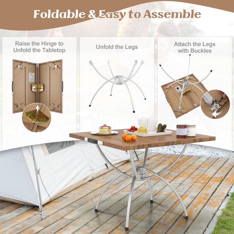 Load image into Gallery viewer, 2 Pack Folding Camping Table with Wood-grain Tabletop for Hiking Party-Natural
