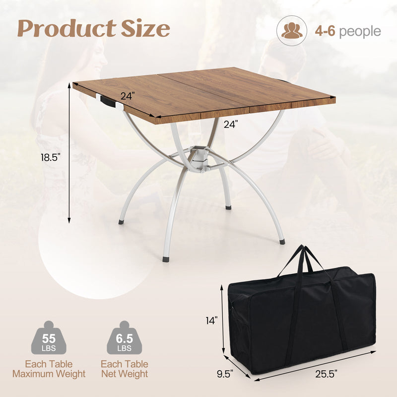 Load image into Gallery viewer, 2 Pack Folding Camping Table with Wood-grain Tabletop for Hiking Party-Natural
