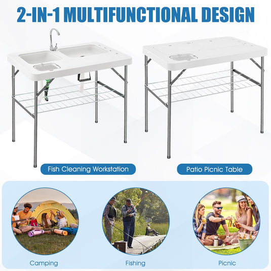 2-in-1 Folding Fish Cleaning Table-White