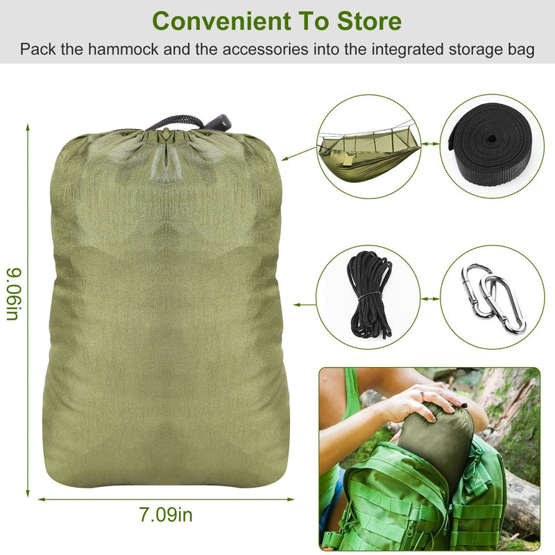 Load image into Gallery viewer, 600lbs Load 2 Persons Hammock w/Mosquito Net Outdoor Hiking Camping Hommock Portable Nylon Swing Hanging Bed w/ Strap Hook Carry Bag
