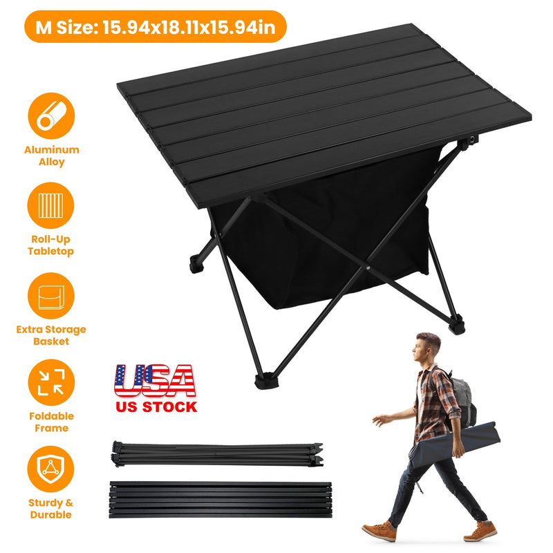 Load image into Gallery viewer, Foldable Camping Table With Storage Basket Rustproof Portable Aluminum Alloy Roll-Up Camping Table With Carrying Bag For Camping Hiking BBQ Picnic Fis
