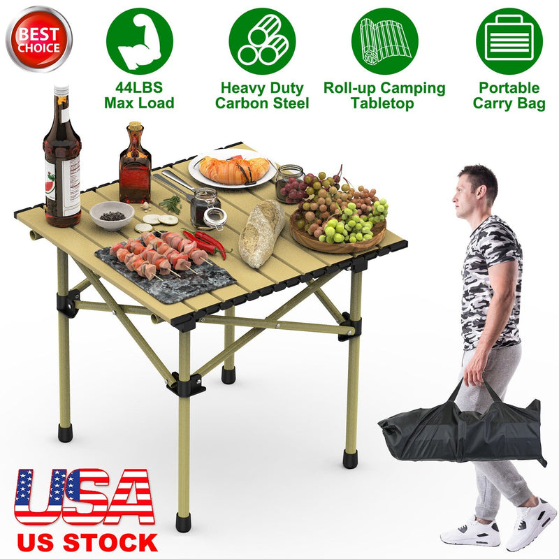 Load image into Gallery viewer, Folding Camping Table Portable Lightweight Carbon Steel Roll-up Picnic BBQ Desk with Carry Bag Heavy Duty for Outdoor Beach Backyard Party Patio Campi

