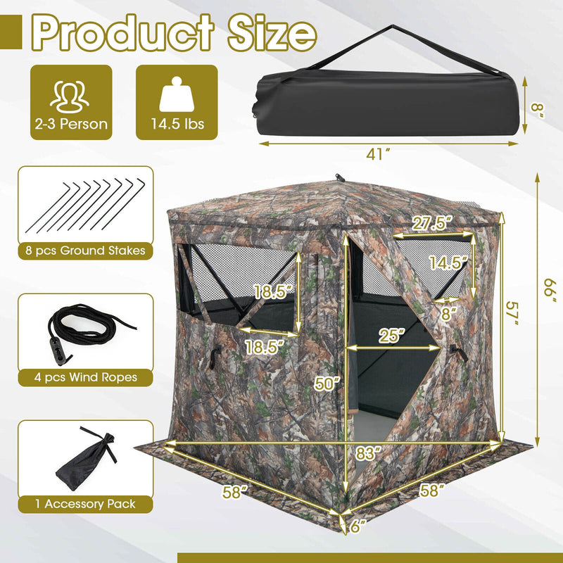 Load image into Gallery viewer, 2-3 Person Hunting Blind Portable Pop Up Ground Tent with Carry Bag and Storage Pocket
