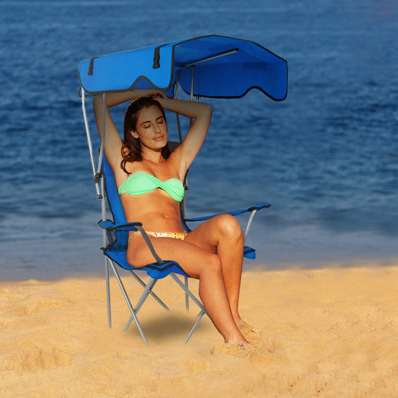 Load image into Gallery viewer, Foldable Beach Canopy Chair Sun Protection Camping Lawn Canopy Chair 330LBS Load Folding Seat w/ Cup Holder For Beach Poolside Travel Picnic
