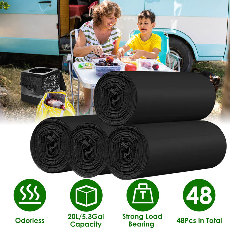 Load image into Gallery viewer, 4 Rolls Black Garbage Bags 5.3 Gallons Unscented Disposable Trash Bags Portable Leak Resistant Trash Can Liners for Bathroom Office Kitchen Bedroom Ca
