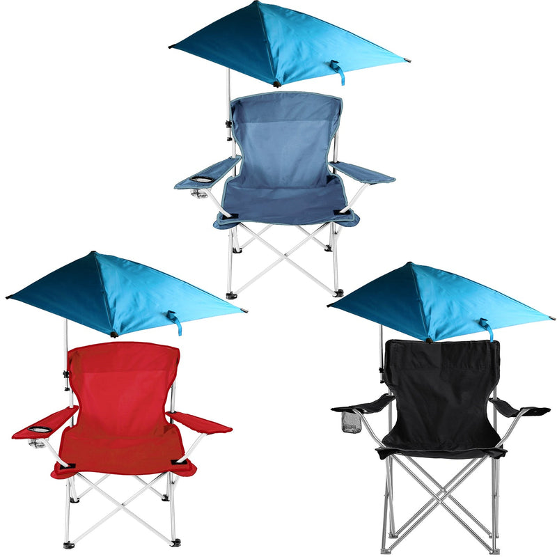 Load image into Gallery viewer, Foldable Beach Chair with Detachable Umbrella Armrest Adjustable Canopy Stool with Cup Holder Carry Bag for Camping Poolside Travel Picnic Lawn Chair
