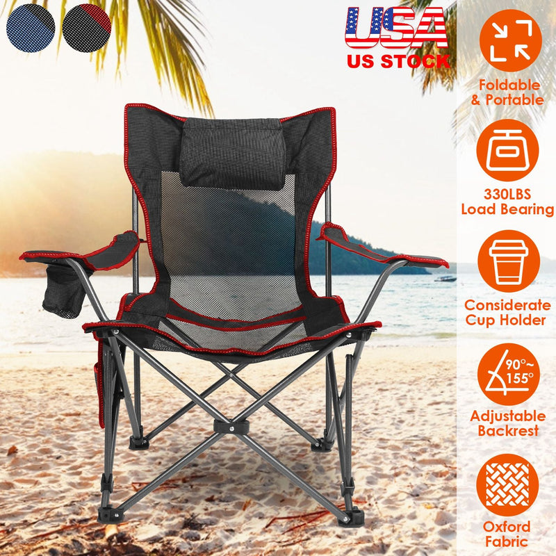 Load image into Gallery viewer, Foldable Camping Chair 330LBS Load Heavy Duty Steel Lawn Chair Collapsible Chair with Reclining Backrest Angle Cup Holder Pillow Side Pocket Carry Bag
