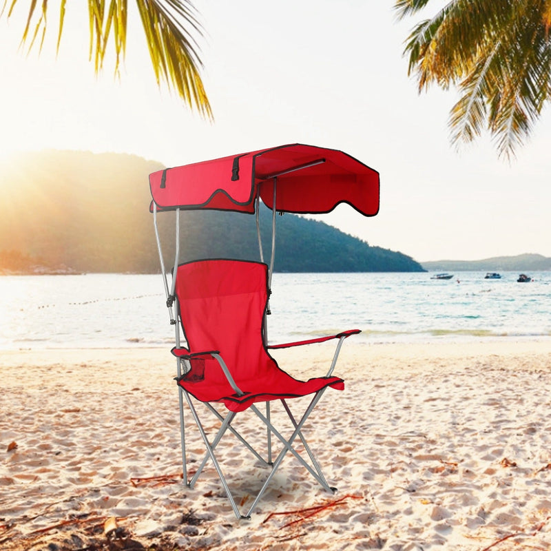 Load image into Gallery viewer, Foldable Beach Canopy Chair Sun Protection Camping Lawn Canopy Chair 330LBS Load Folding Seat w/ Cup Holder For Beach Poolside Travel Picnic
