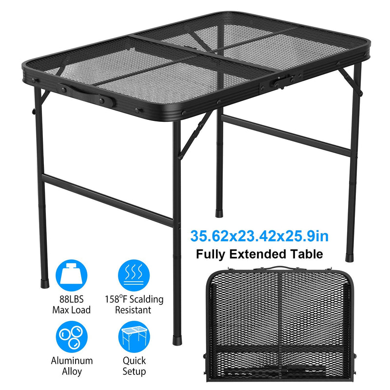 Load image into Gallery viewer, 35.62x23.42x25.9in Foldable Camping Table Collapsible Picnic Aluminum Alloy Grill Stand 88LBS Max Load Height Adjustable BBQ Table
