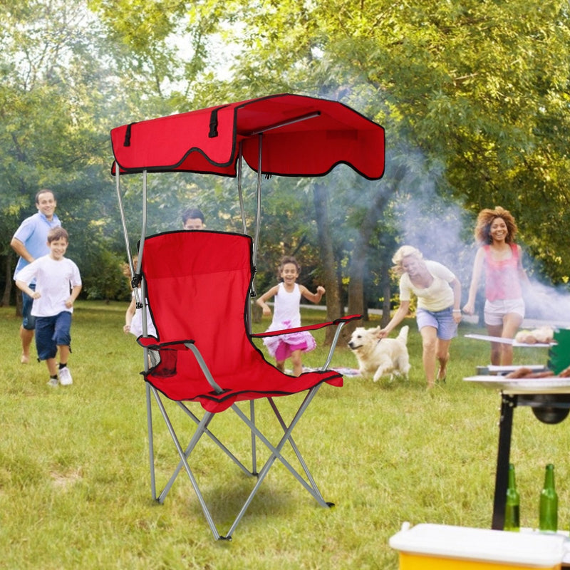 Load image into Gallery viewer, Foldable Beach Canopy Chair Sun Protection Camping Lawn Canopy Chair 330LBS Load Folding Seat w/ Cup Holder For Beach Poolside Travel Picnic
