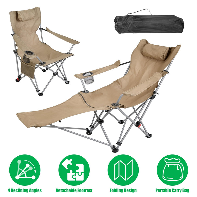 Load image into Gallery viewer, Reclining Camping Chair with Footrest 4-Position Adjustable Outdoor Folding Chair Heavy Duty Portable Camping Lounge Chair with Headrest Cup Holder &amp;
