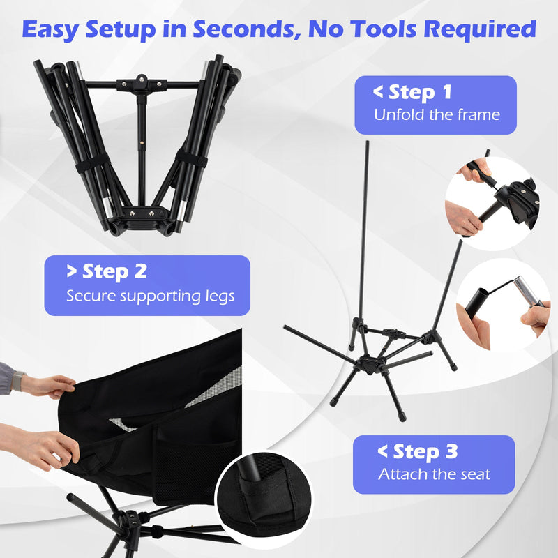 Load image into Gallery viewer, High Back Portable Camping Chair with Compact Carry Bag and Pillow-Black
