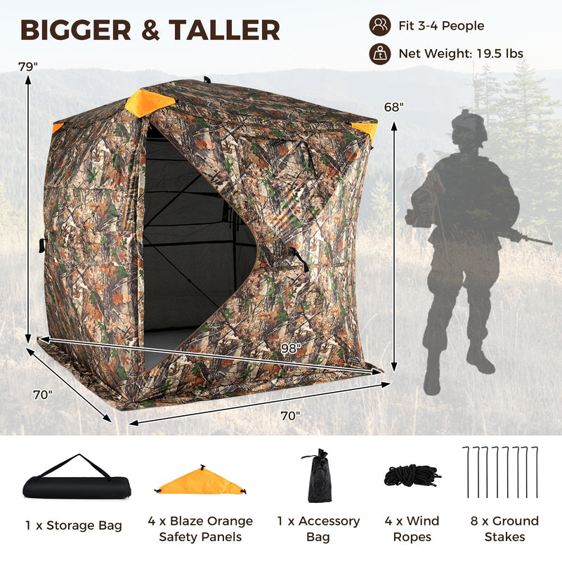 Load image into Gallery viewer, 3-4 Person Hunting Blind 270° See-Through Pop-up Ground Blind with Full-Open Swing Door
