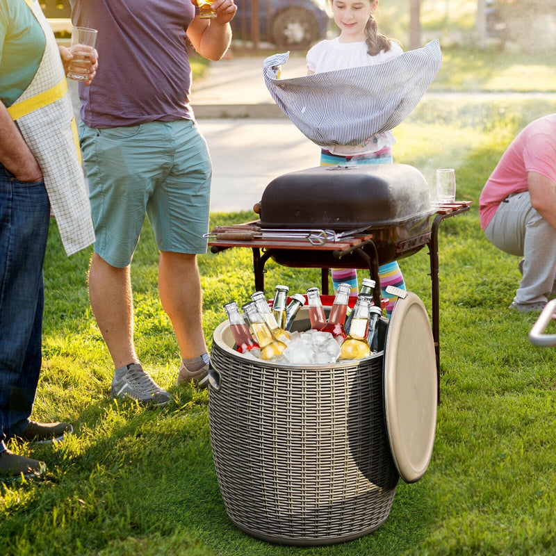 Load image into Gallery viewer, 9.5 Gallon 4-in-1 Patio Rattan Cool Bar Cocktail Table Side Table
