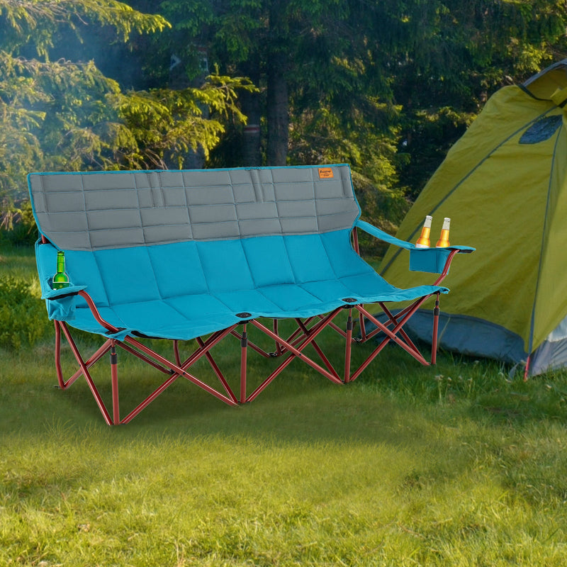 Load image into Gallery viewer, 3 Person Folding Camping Chair with 2 Cup Holders Cotton Padding &amp; Storage Bag
