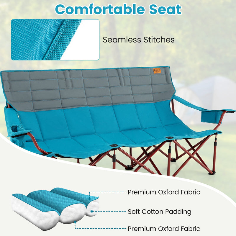 Load image into Gallery viewer, 3 Person Folding Camping Chair with 2 Cup Holders Cotton Padding &amp; Storage Bag
