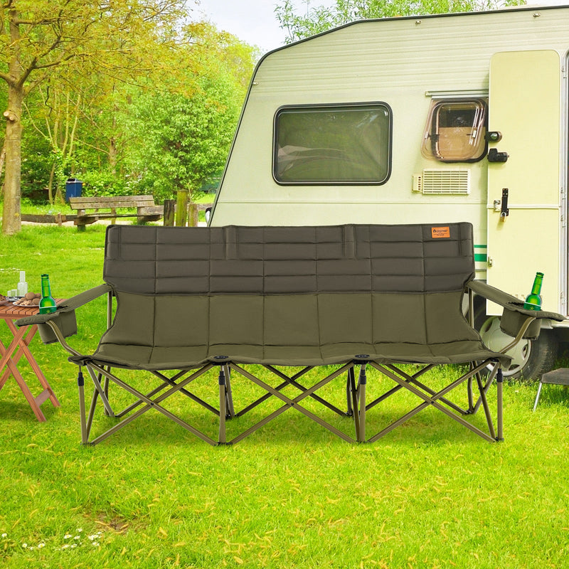 Load image into Gallery viewer, 3 Person Folding Camping Chair with 2 Cup Holders Cotton Padding &amp; Storage Bag
