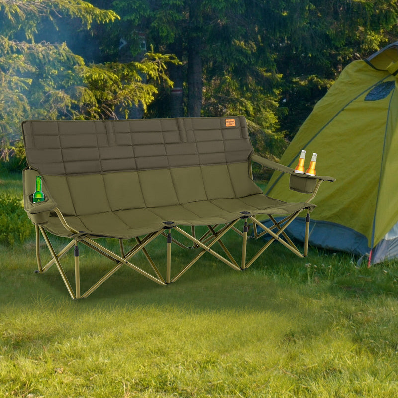 Load image into Gallery viewer, 3 Person Folding Camping Chair with 2 Cup Holders Cotton Padding &amp; Storage Bag
