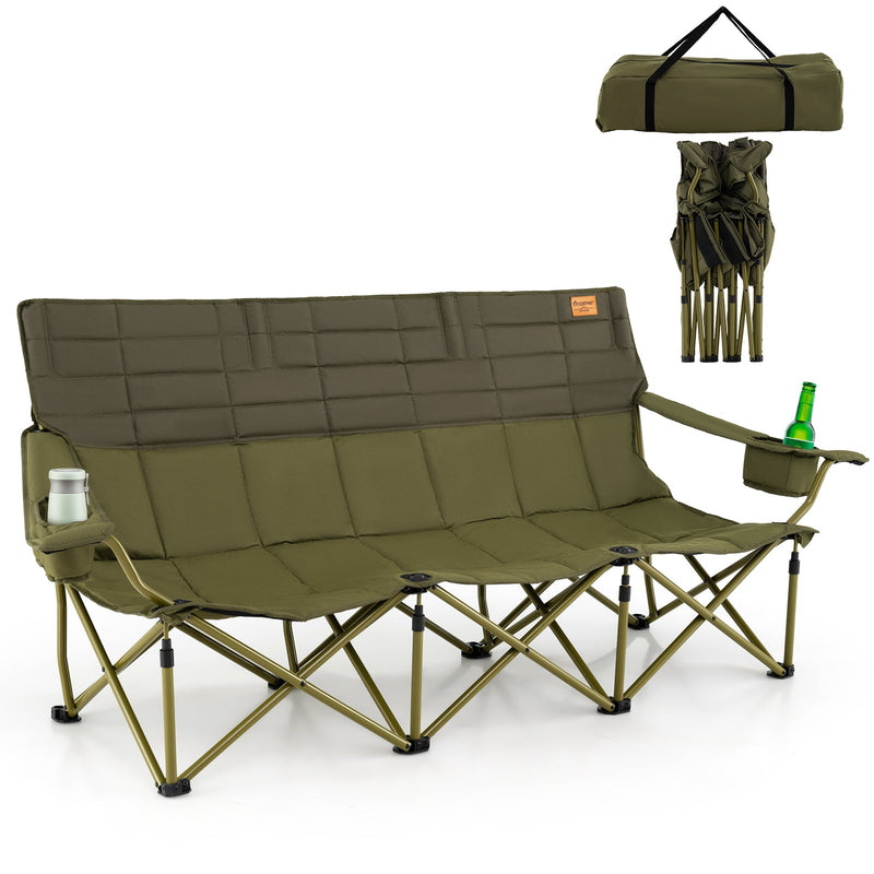 Load image into Gallery viewer, 3 Person Folding Camping Chair with 2 Cup Holders Cotton Padding &amp; Storage Bag
