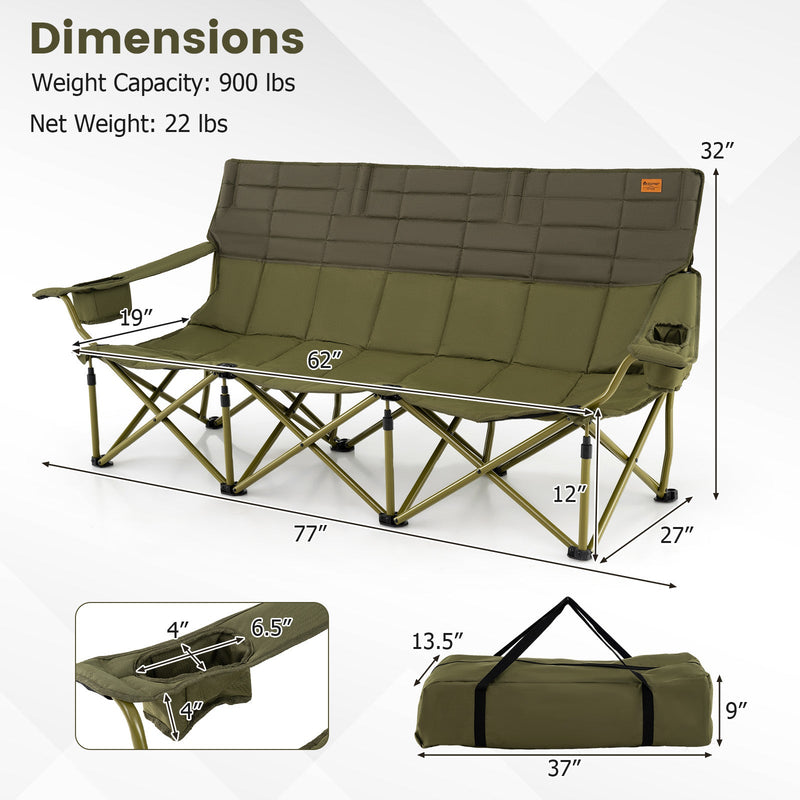Load image into Gallery viewer, 3 Person Folding Camping Chair with 2 Cup Holders Cotton Padding &amp; Storage Bag
